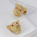 Leopard Head Cuff Links with Ruby Eyes in 18K Gold