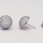 Platinum and Rose Gold Domed Diamond Earrings View 3