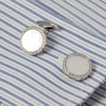 White Gold Mother of Pearl and Diamond Cuff Links