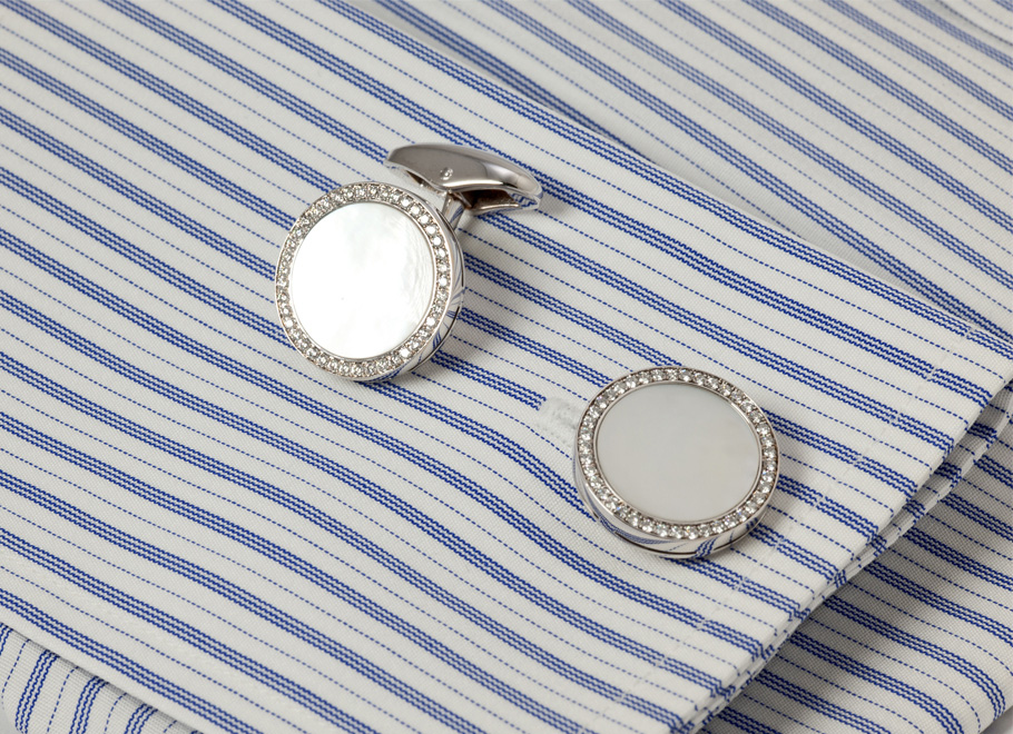 White Gold Mother of Pearl and Diamond Cuff Links