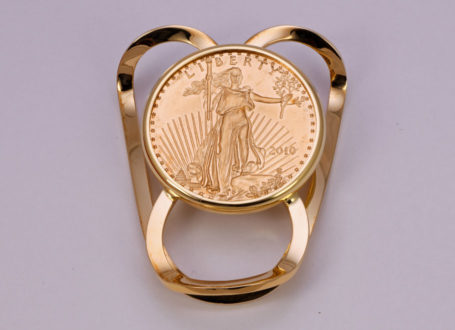 Yellow Gold Money Clip with Gold Coin
