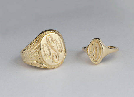 Yellow Gold Hand Engraved Initial Signet Rings