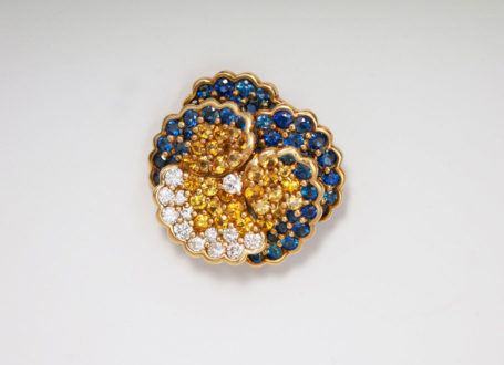 Yellow Gold Diamond and Sapphire Pansy Brooch