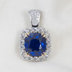 Cushion Shape Blue Sapphire And Diamond Pendant
