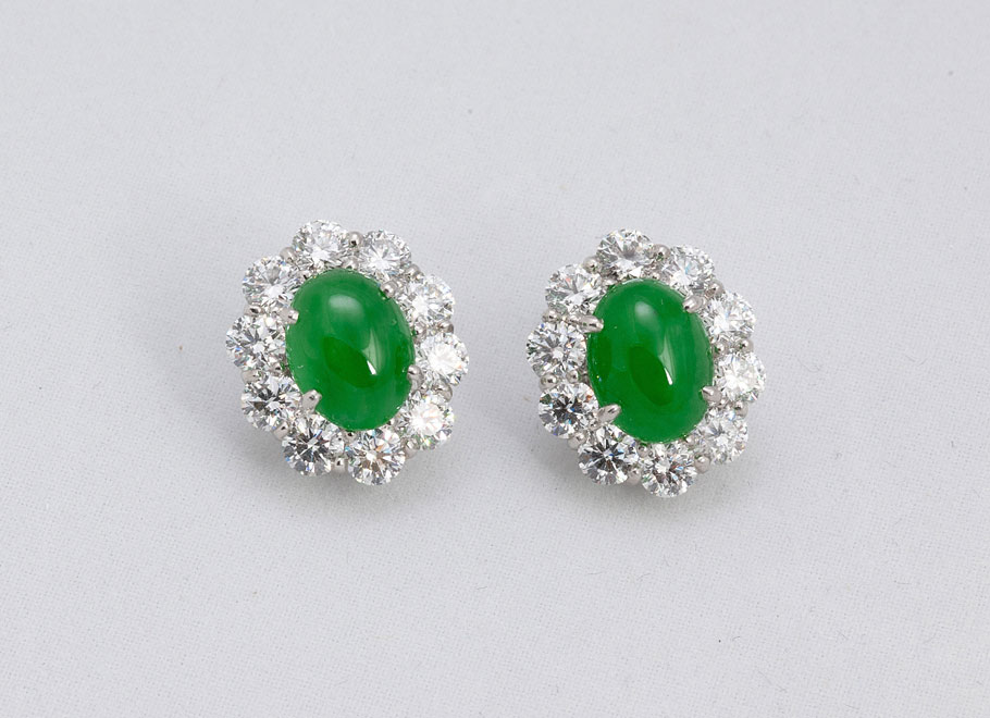 Platinum Green Jadeite and Diamond Earrings