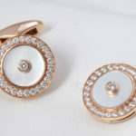 Rose Gold White Mother of Pearl and Diamond Cuff Links