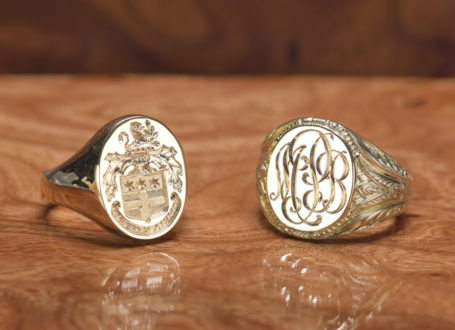 Yellow Gold Hand Engraved Oval Shape Signet RIngs