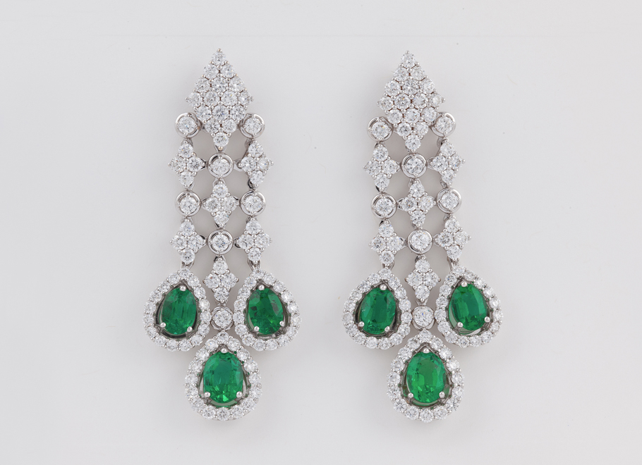 White Gold Emerald and Diamond Drop Earrings