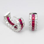 White gold ruby and diamond hoop earrings photo 2