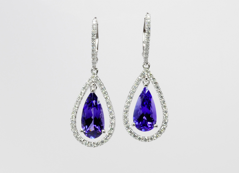 White Gold Tanzanite and Diamond Drop Earrings