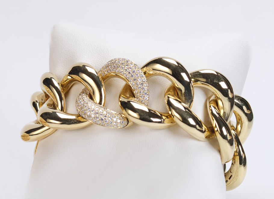 Yellow Gold Stretch Diamond Curb Link Bracelet