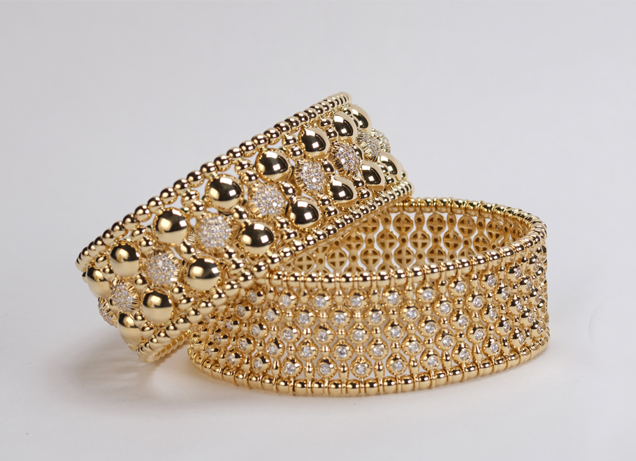 Yellow Gold Wide Diamond Stretch Bracelets