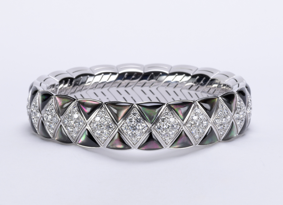 White Gold Diamond and Green Mother of Pearl Xpandable ™ Bracelet