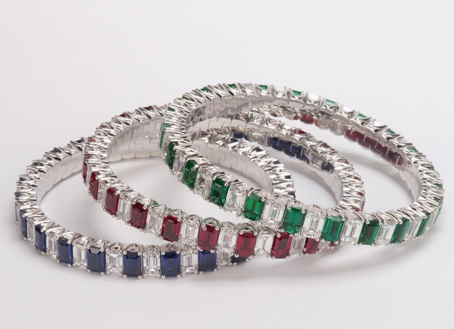 Magnificent Xpandable™ Emerald Cut Diamond and Colored Stone Bracelets