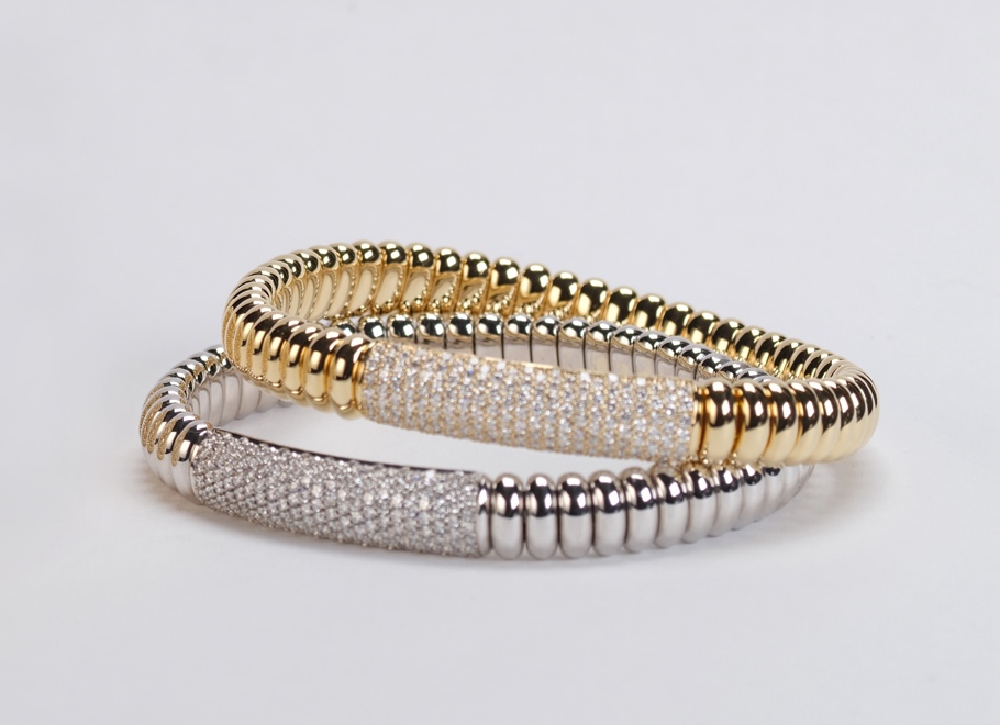 Yellow and White Gold Diamond Pavé Stretch Bracelets